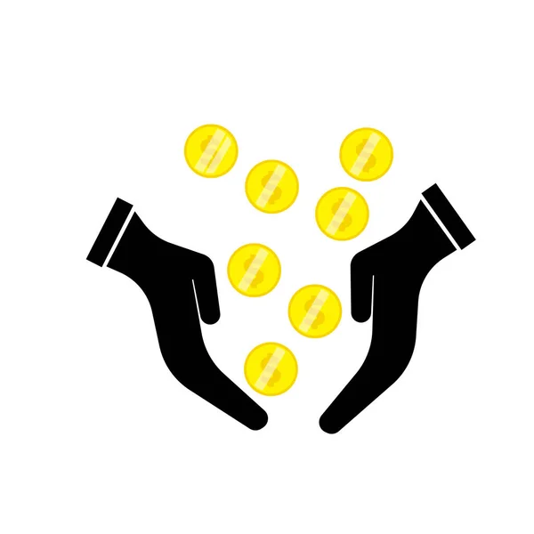 Δίνοντας Λήψη Χέρια Την Πτώση Κάτω Χρυσό Νόμισμα Δολάρια Σημάδι — Φωτογραφία Αρχείου