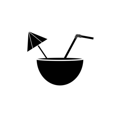 Meyveli hindistan cevizi, saman ve şemsiye. 