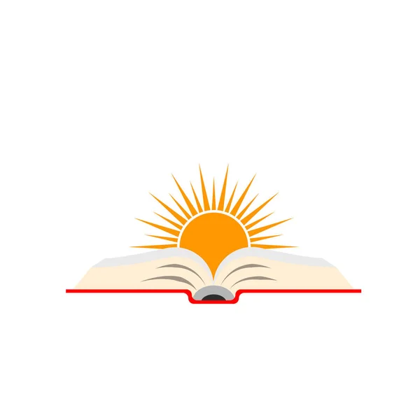 Düz dizaynlı güneş ikonu olan bir kitap. Görüntü.