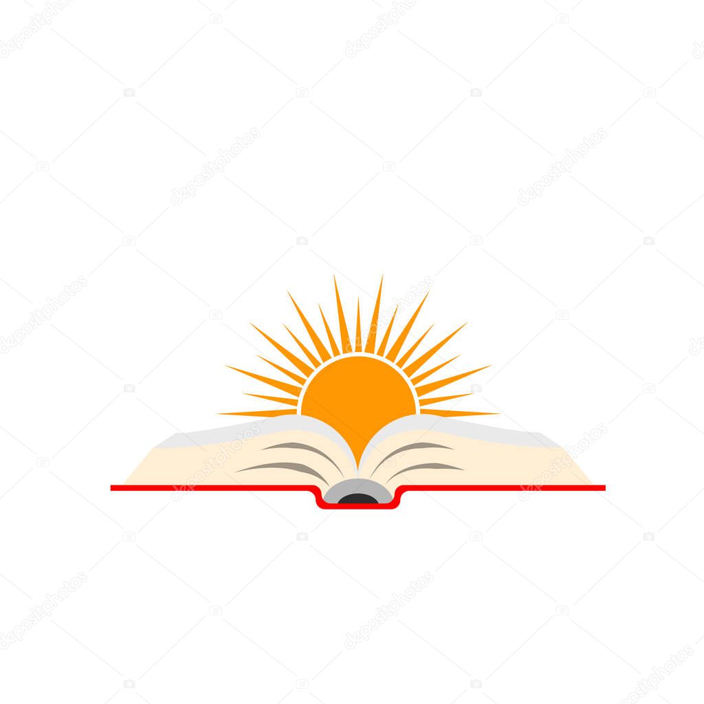Book with sun icon in flat design.  Illustration.