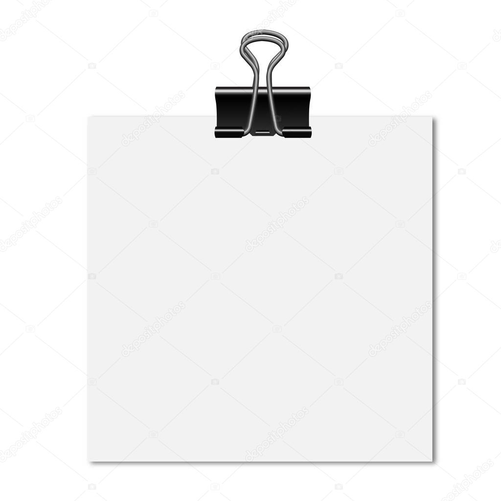 paper clips with black binder on white background.