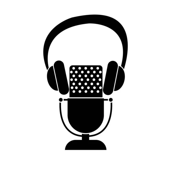 Mikrofon Fejhallgató Ikon Podcast Vagy Rádió Logó Kialakítása — Stock Fotó