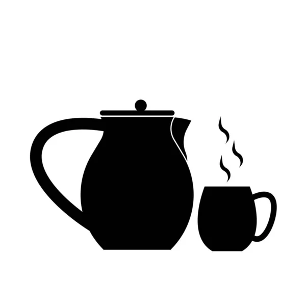 Иллюстрация Черный Силуэт Чайник Чашка — стоковое фото