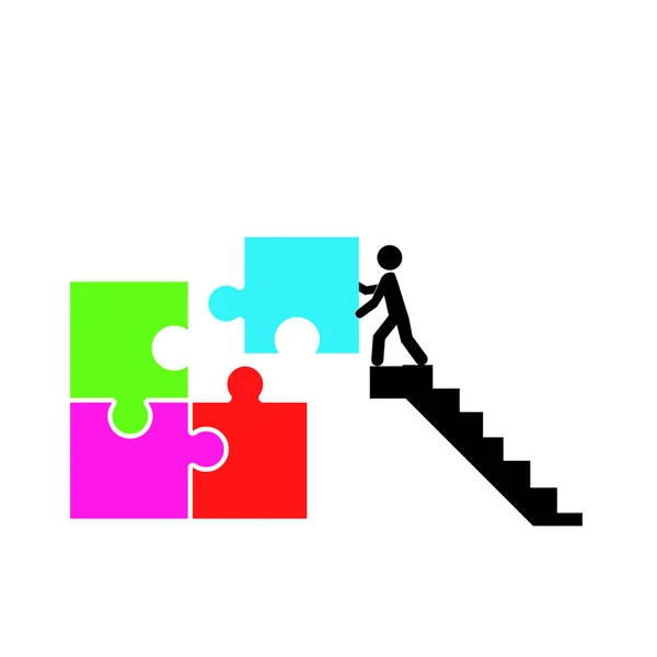 Homme Comlete Puzzle Sur Les Escaliers — Photo