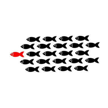 Liderlik kavramı. Büyük balık balık sürüsü yol açar