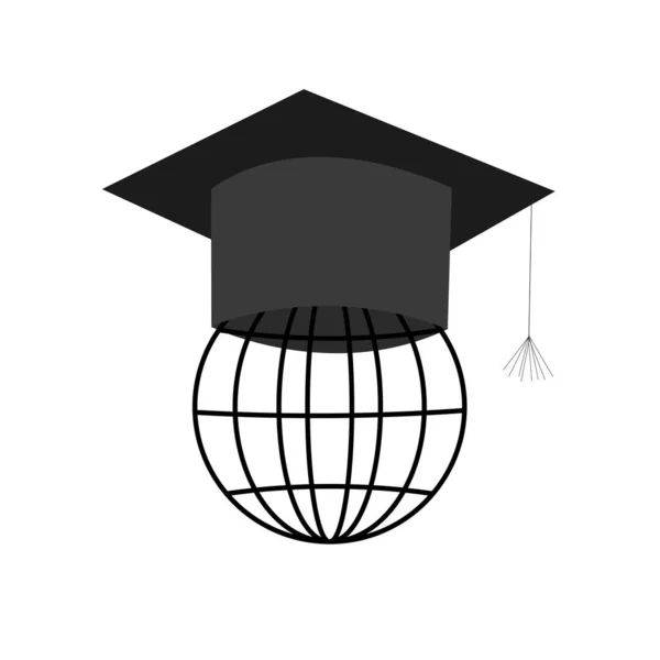 Graduation Cap Globe Icon Isolated Grey Background — Stock Photo, Image