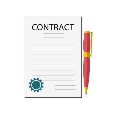 Beyaz arkaplanda sözleşme imzası, mobil ve web için taslak biçimli imza ve kalem simgesi.