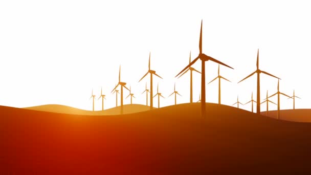 Silhouettes of wind turbines on white background — Stock Video