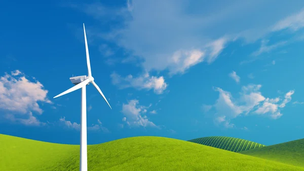 Одинарна вітрова турбіна проти блакитного неба — стокове фото