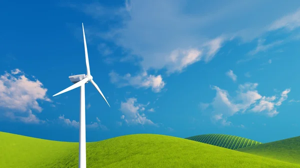 TURBINA DE VIENTO ÚNICO CONTRA EL CIELO AZUL — Foto de Stock