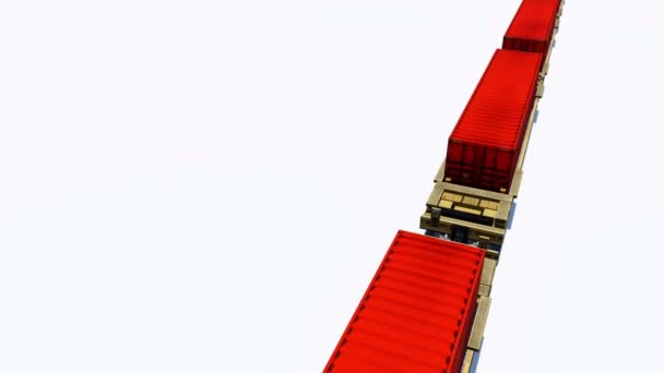 白い背景の上の貨物列車赤い貨物コンテナー単発アニメーション — ストック動画