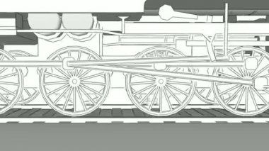 Eski buhar tren yakın çekim anahat kroki animasyon