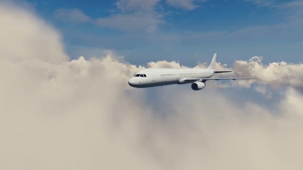 Avión de pasajeros volando alto en el cielo con nubes 4K — Vídeo de stock