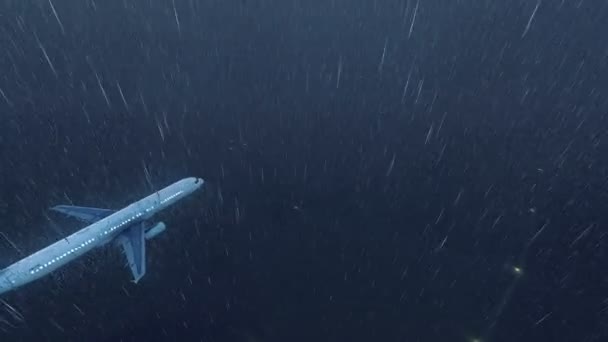 大雨の夜の空 4 k で乗客の飛行機 — ストック動画