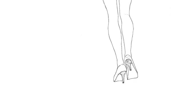 Woman legs in high heels outline sketch on white background Loopable — Stock Video