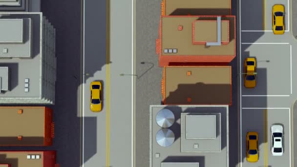 Abstracte cartoon straat stadsverkeer luchtfoto 4k — Stockvideo