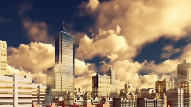Nubes al atardecer sobre ciudad abstracta centro 4K — Vídeo de stock