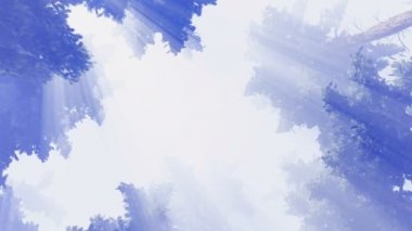 4 k puslu çam kron ve güneşli gökyüzü