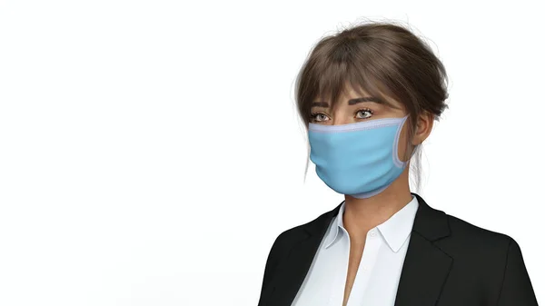 Portrait Serious Young Woman Wearing Protective Medical Face Mask Business — Stock Photo, Image