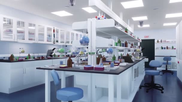 Κενό Φωτεινό Εργαστήριο Επιστημονικής Έρευνας Εσωτερικό Δωμάτιο Διάφορα Σύγχρονα Εργαστηριακό — Αρχείο Βίντεο