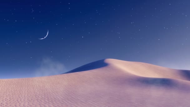 Paisaje Pacífico Del Desierto Arenoso Con Media Luna Estrellas Centelleantes — Vídeos de Stock