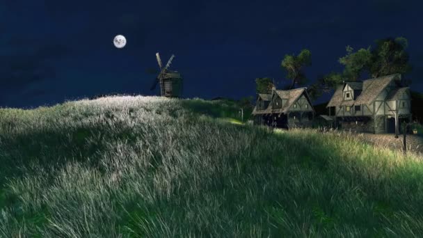 Útulná Středověká Vesnice Tradičními Evropskými Zpola Roubenými Domy Starým Větrným — Stock video