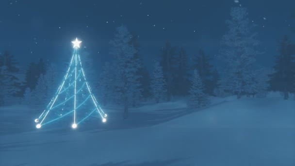 Verlichte kerstboom in een Winter Forest loop-able — Stockvideo