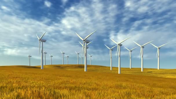 Windmills and autumn grass — Stock Video