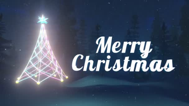 Veselé vánoční animace na sněžení v noci — Stock video
