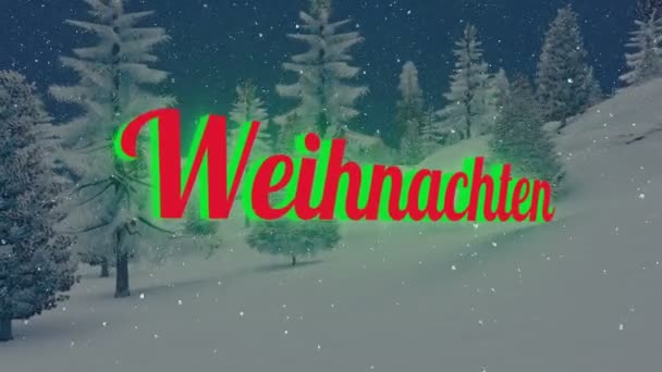 Červený a zelený Weihnachtenní text na sněžnou noc — Stock video