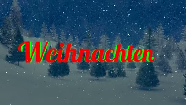 Livligt weihnachten i en snöig natt skog kretsar-able — Stockvideo