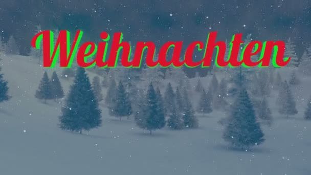 Κινούμενα weihnachten κείμενο σε χιονοπτώσεις νύχτα — Αρχείο Βίντεο