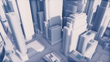 Yüksek binaları olan soyut beyaz 3D modern şehir