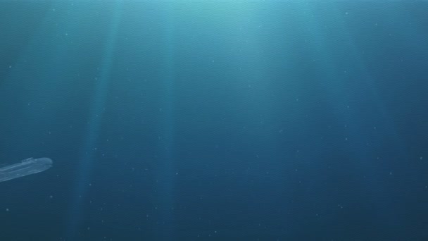 Абстрактная светящаяся подводная лодка плавает в глубокой воде — стоковое видео