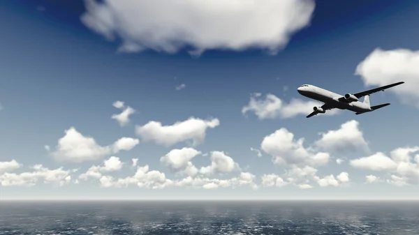 Avião voa sobre o oceano 2 — Fotografia de Stock