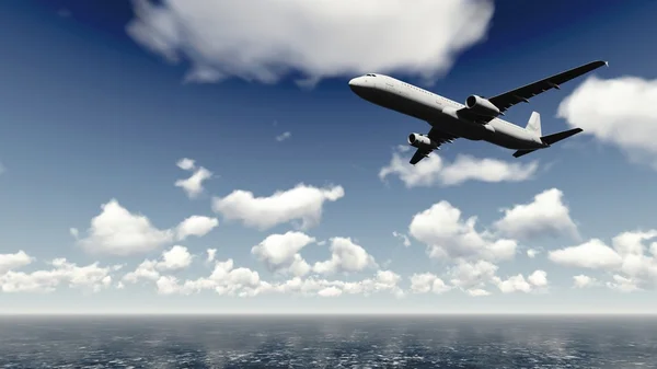 Avião voa sobre o oceano 3 — Fotografia de Stock