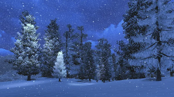 Зимова ніч у засніженому сосновому лісі 2 — стокове фото