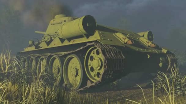 Old Russian Tank T 34 Rear view — Stock Video