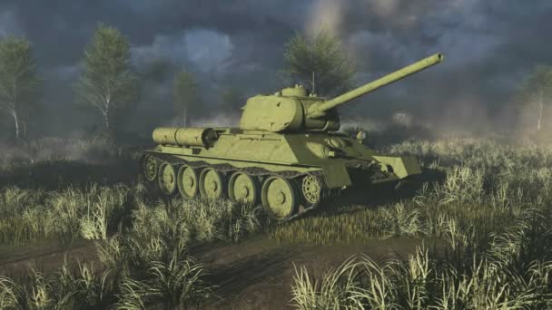 Старый танк Т-34 целиться в камеру. — стоковое видео