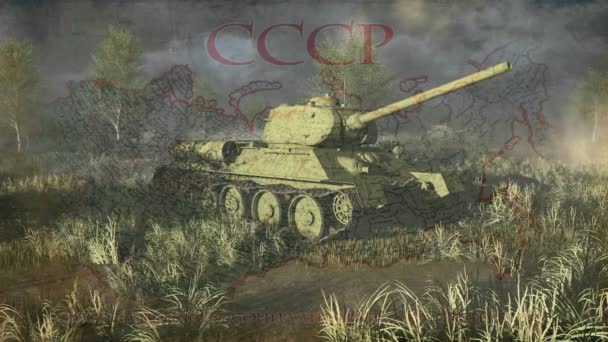 Русский танк Т-34 целиться в камеру — стоковое видео