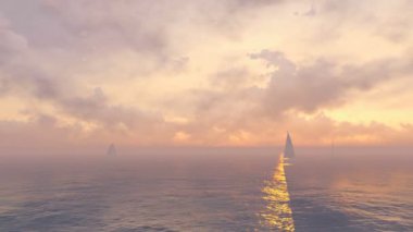 Gündoğumu açık denizde yelkenli