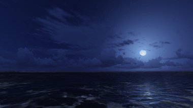 Yıldızlı gece gökyüzü altında sakin okyanus