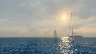 Gündüz açık denizde birkaç yatlar