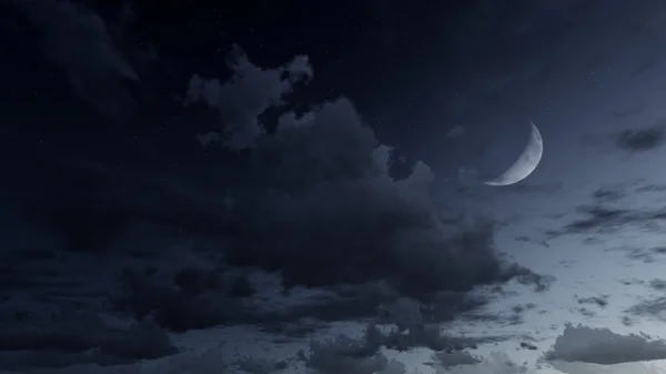 Céu estrelado noite com meia lua — Fotografia de Stock