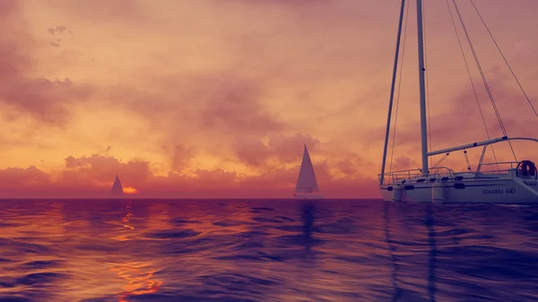 Sailboats at cloudy sunset — Stock Photo, Image