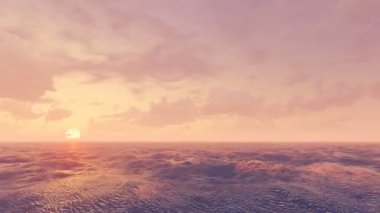 Gün batımı bulutlar okyanus üzerinde hareket. Zaman atlamalı