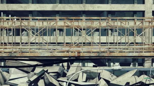 Rusty bridge on a construction wrecks background — Stock Video