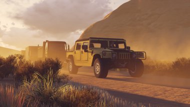 Military motorcade on a canyon road 1