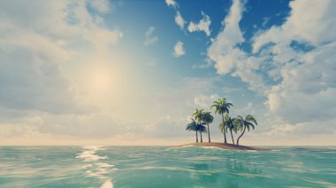 Tropical islet with a few palms among ocean clipart