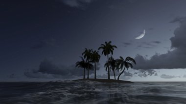 Tropical islet at moonlight night clipart